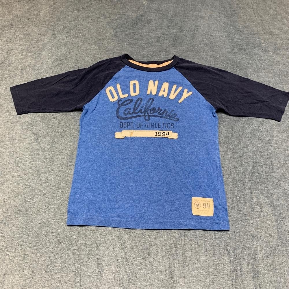 Old Navy T-Shirt Boys Medium Navy Blue California Dept. of Athletics 3/4 Sleeve